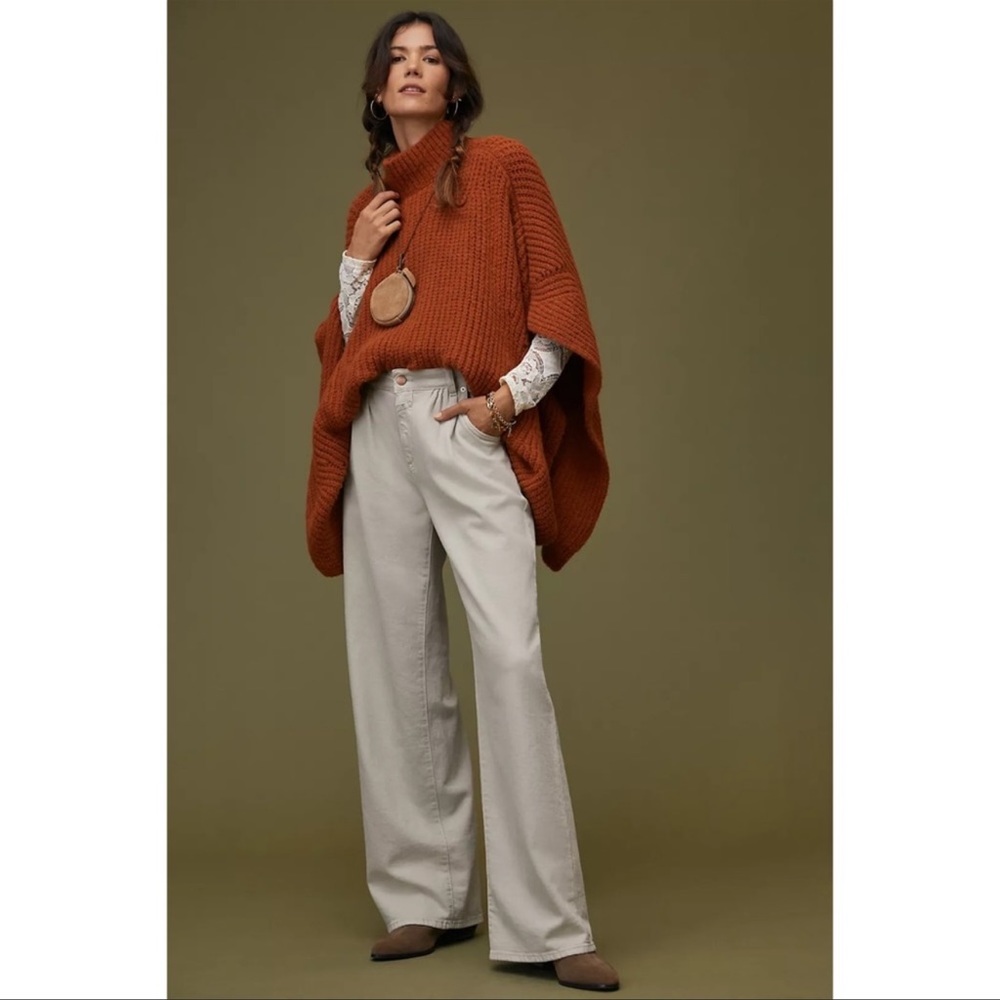 NEW Anthropology Ribbed Knit Poncho Copper OS